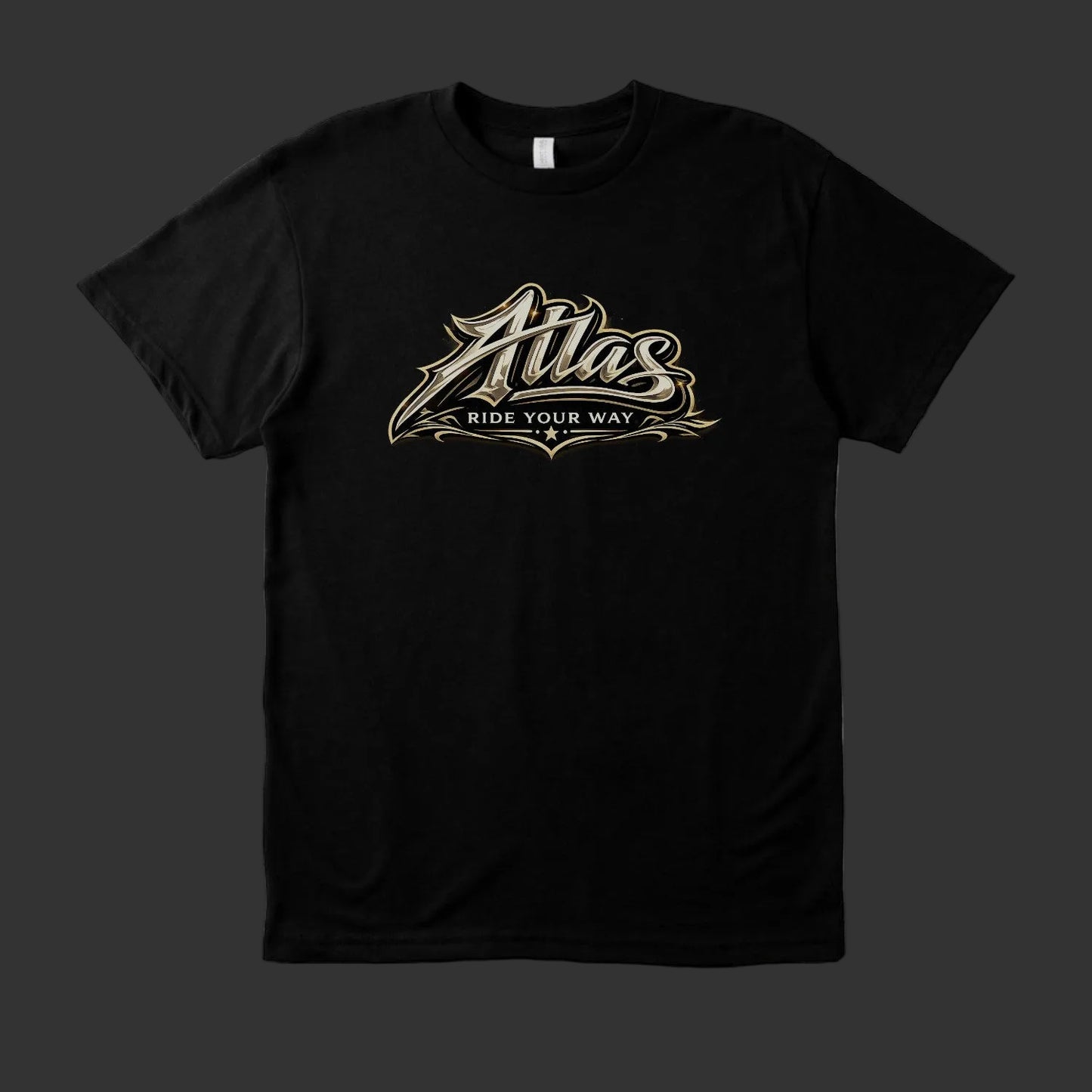 Black t-shirt with Mercedes-Benz graphic on a white background