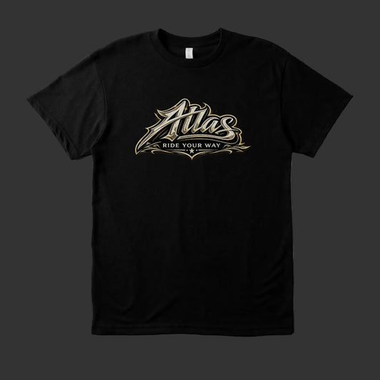 Black t-shirt with Mercedes-Benz graphic on a white background