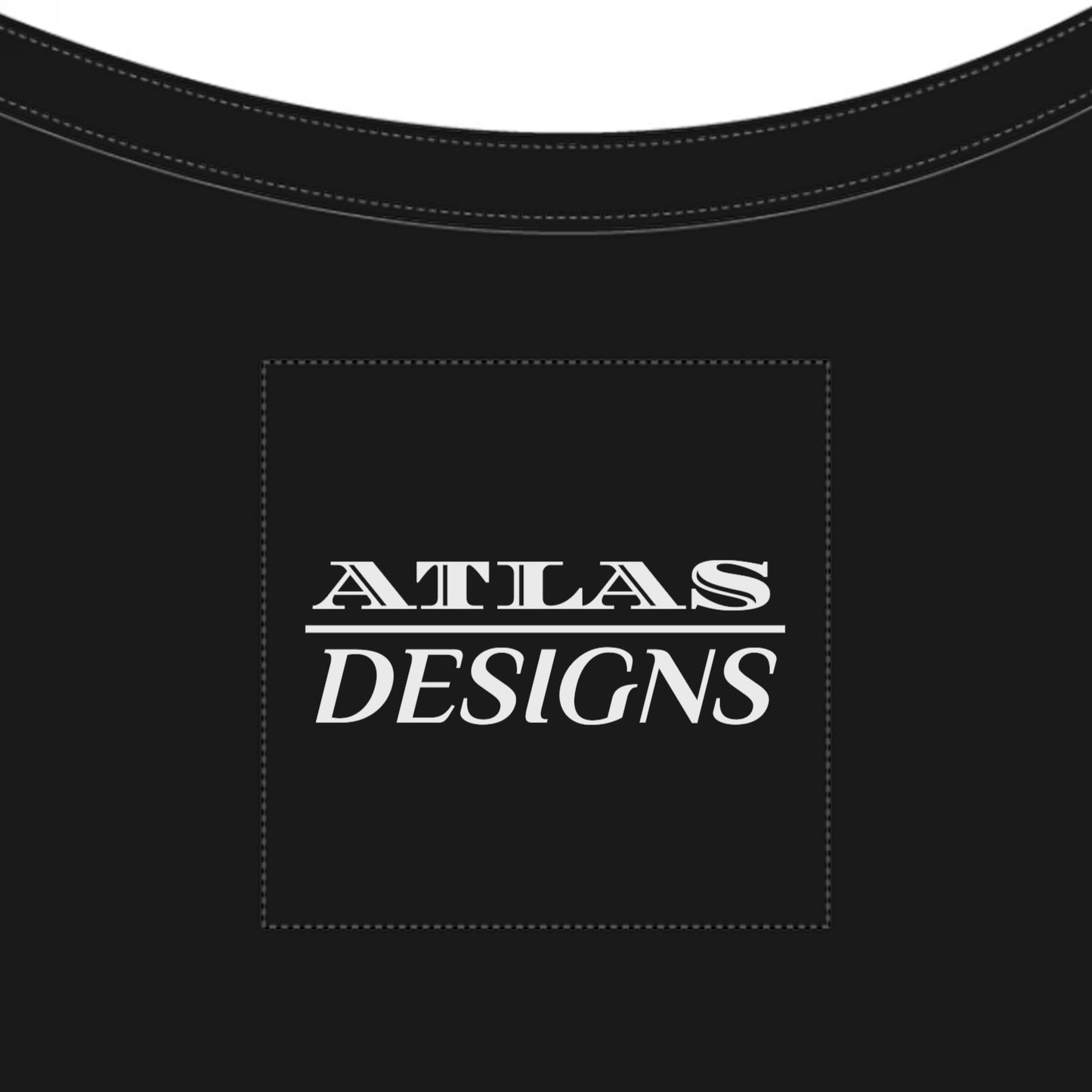 Black fabric with 'Atlas Designs' logo in white